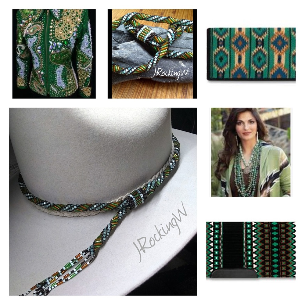 JRW Hand Made Cowboy Rodeo Green Gold Hat Band